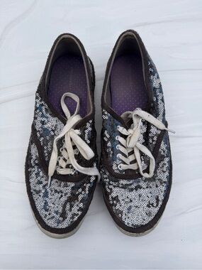 Custom City Sneaks Women's Sequin Lace-Up Sneakers - Pewter